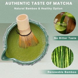 RANERANE Matcha Whisk Set 6Pcs,Matcha Whisk (Chasen) and Holder,Matcha Bowl with Spout,Matcha Sifter and Matcha Spoon,Scoop for Matcha Maker Dark Green