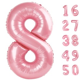 40 Inch Giant Pearlescent Pink Foil Number 8th 18th 28th Birthday Balloons Digit 8 Balloons for Men Women 80th Anniversary Party Decorations Supplies