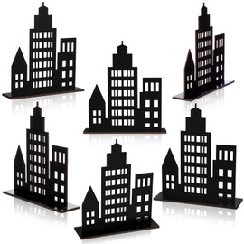 Geelin 6 Pcs Skyscraper Party Decoration Hero Theme Centerpieces New York City Decor City Skyline Building Centerpiece for Halloween Christmas Party Favors Comic Birthday(Hollow Style,Black)