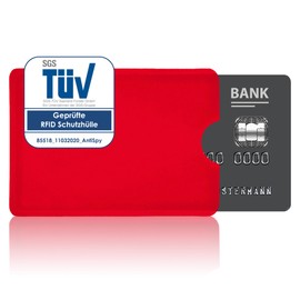 AntiSpyShop RFID Protective Sleeves, TÜV Tested, NFC Blocker - Credit Cards, Bank, EC Cards Shielding, red, 90 x 63 mm, rfid wallet
