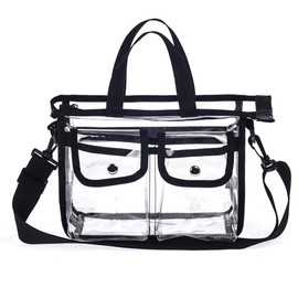 Jula Vance - Juego de maquillaje de PVC transparente mediano para artistas, bolsa de almacenamiento de cosméticos transparente, kit de maquillaje de viaje, bolsa MUA aprobada por el estadio, bolsa transparente con correa de hombro extraíble, Claro