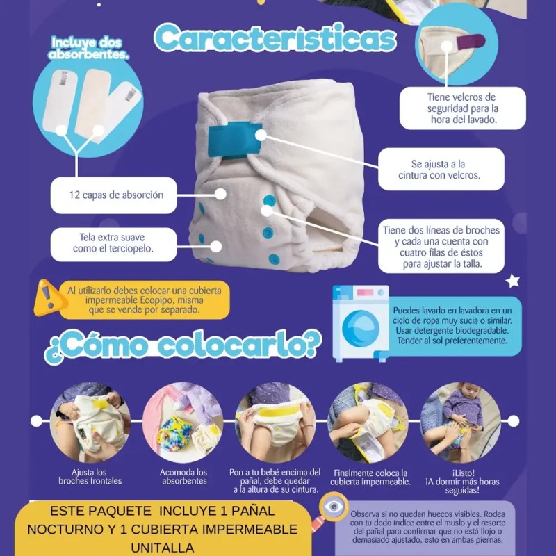 Pañales Ecologicos Nocturnos Ecopipo 2 Cubiertas Unitalla