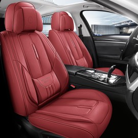 NS YOLO Full Coverage Faux Leather Car Seat Covers Universal Fit for Cars,SUVs and Pick-up Trucks with Waterproof Leatherette in Auto Interior Accessories (Wine Red, Front Pair)