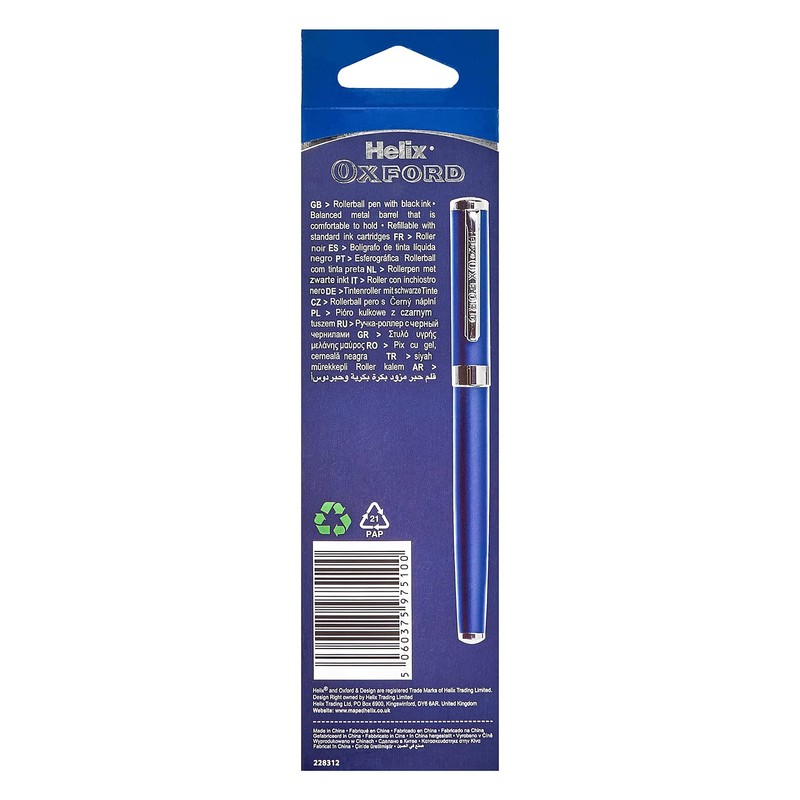 Helix Oxford Premium Rollerball Pen (Black Ink) with Plastic Free