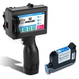 Minssine Handheld Inkjet Printer, MS-C10 Portable Handheld Printer Gun with Fast-Drying Solvent Cartridge for QRCode Barcode Production Date Time Logo Batch Number on Any Surface(0.5 Inch Nozzle)