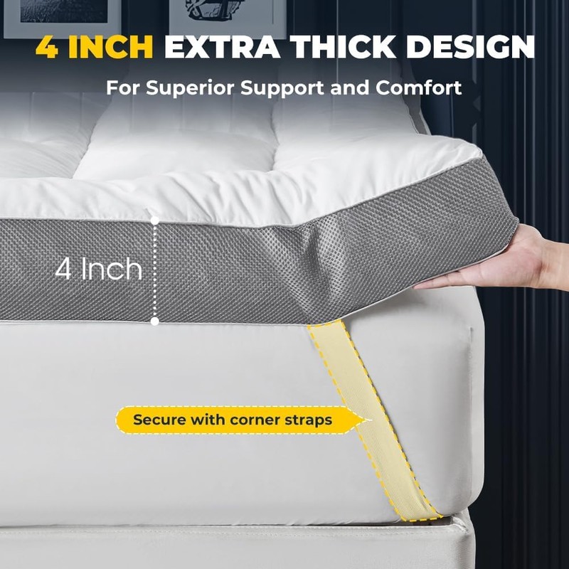 HYPREST 4 Inch Twin XL Mattress Topper Cotton,Shredded Memory Foam