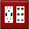RiteAV 4 Port Banana 2 Speaker Binding Post 2 Coax Wall Plate - USB Outlet [Red/White]