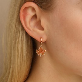 Sonateomber Thanksgiving Gold Fall Maple Leaf Small Hoop Earrings for Women, Dainty Cute Orange CZ Rhinestone Leaves Autumn Dangle Earings Prom Holiday Accessories Fashion Jewelry Gift