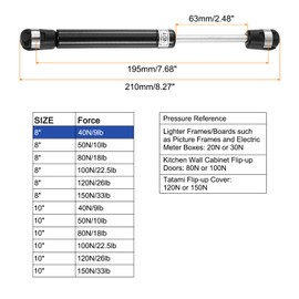 sourcing map 8 Inch 40N/9lb Gas Shock Strut Lift Support, Gas Spring for RV, Bed Floor, Hatch Door, TV Cabinet, Box Lid (Black, Set of 2)