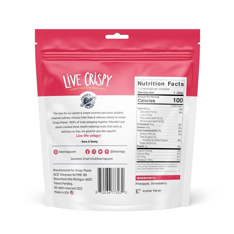 Live Crispy Fruit Chips - Pineapple-Powered Snack Packed with 100%