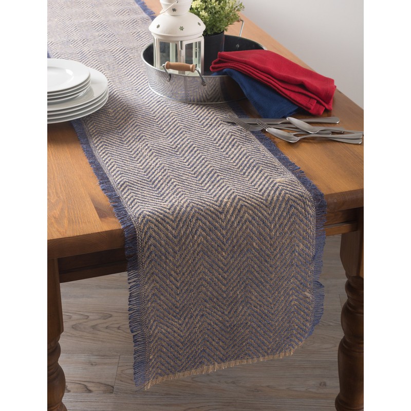 DII Jute Burlap Table Runner, Chevron Blue, 14 x 72