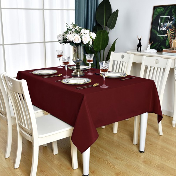 KAIPHO Burgundy Rectangle Tablecloth Waterproof Stain Resistant Wrinkle Free Table