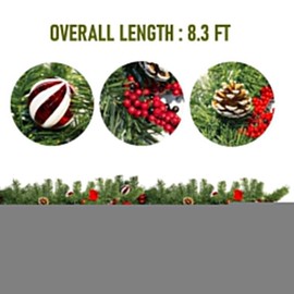 Nerosun 9FT Christmas Garland with 50LED Lights, 2 Pack Battery Operated Prelit Garland Christmas Decorations Timer 8 Mode, Artificial Outdoor Christmas Garland Greenery Pinecone for Indoor Decor