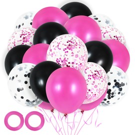 BEISHIDA 60Pcs Hot Pink Black Balloons, Assorted Colors Balloons, 12 Inch Metallic Hot Pink Confetti Balloons Helium Black Pink Latex Balloons for Girls Birthday Mean Girls Wedding Party Decorations