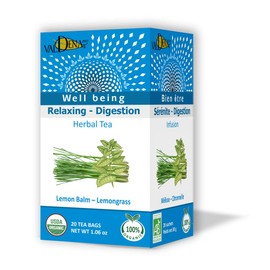 Valdena Bio 100% All-Natural Organic Flavored Lemon Balm and Lemongrass, Pack of 3 - 20 Individually wrapped Tea Bags in each pack - 60 Tea Bags in Total