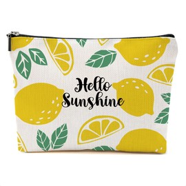 DHKG Lemon Makeup Bag Inspirational Cosmetic Bag Sunshine Gifts for Women Girls Friend Niece Daughter Lemon Themed Gifts Travel Organizer Zipper Pouch Graduation Birthday Friendship Gifts