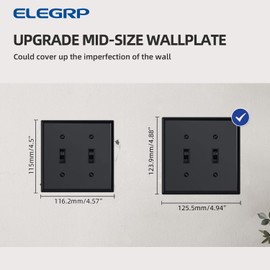 ELEGRP Glossy Black 2-Gang Toggle Switch Wall Plates, Double Mid-Size 4.88" H x 4.94" L Unbreakable Thermoplastic Faceplate Cover for Toggle Dimmer Light Switches, UL Listed (5 Pack)