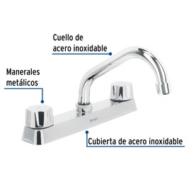 Foset Basic FP-317, Mezcladora acero inoxidable 8" para fregadero, cuello corto