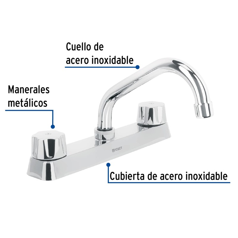 Foset Basic FP-317, Mezcladora acero inoxidable 8" para fregadero, cuello