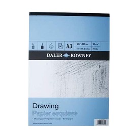 Daler-Rowney Smooth, Drawing Paper, Smooth Surface, 96 gsm, 65lb, Pad, Glued 1 Side, Drawing, A4 - approx. 8.3 x 11.7in - 21 x 29.7 cm, Natural White, 50 Sheets