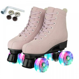 Silvertree Roller Skates for Women and Men PU Leather High-top Adult Roller Derby Skates Wheels Light Up Roller Skates Four-Wheel Shiny Roller Skates for Girls Boys Unisex
