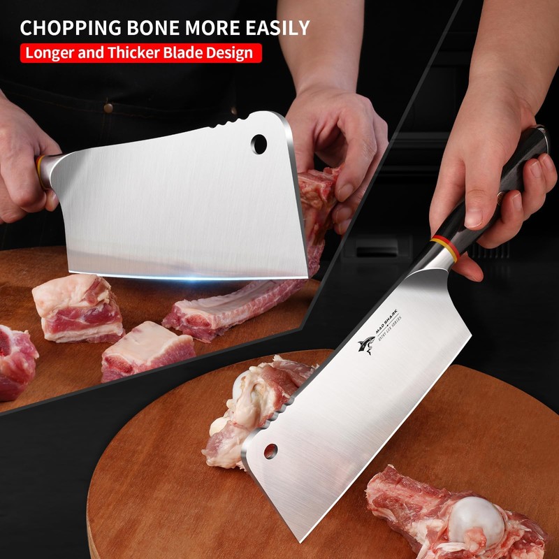 MAD SHARK Meat Cleaver, Professional 7.5 Inch Bone Chopping Butcher