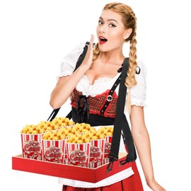 Wooden Snack Trays with Strap 15 x 11 x 2 Inch Movie Night Party Serving Trays Usherette Popcorn Drink Beverage Carrier for 20's Theme Costume Carnival Valentine’s St. Patrick’s Day Prop(Red)