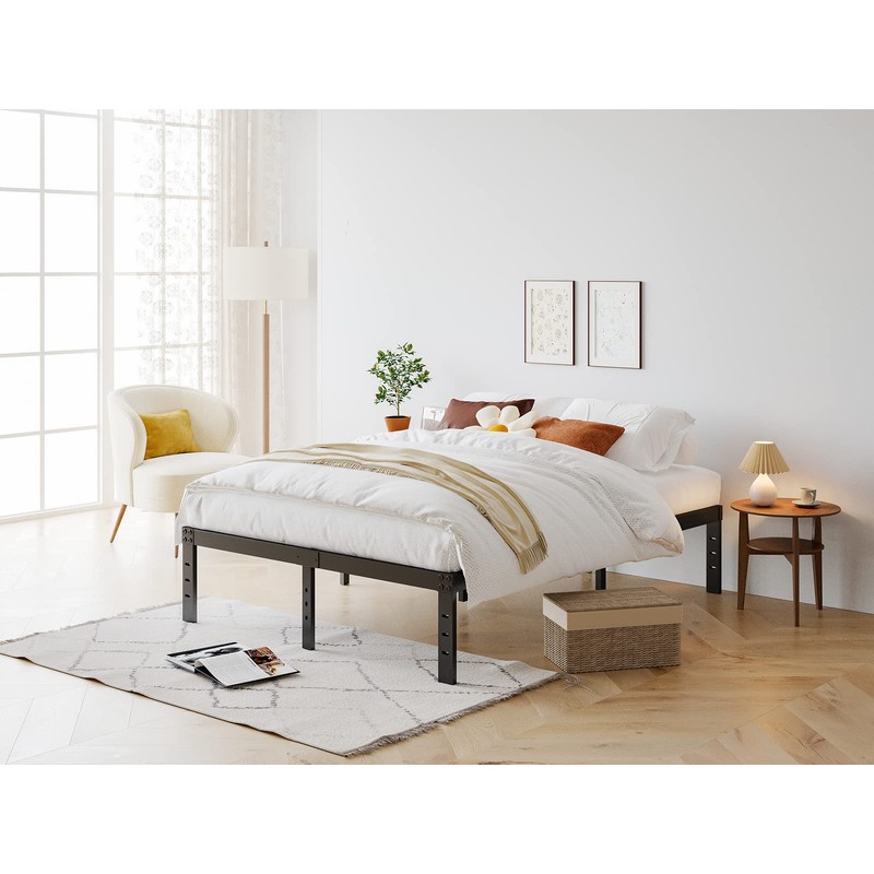 COMASACH Queen-Size Metal Bed-Frame No Box-Spring Needed,12-Inch Noise Free Black