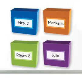 EAI Education Magnetic Storage Boxes for Classroom, Office and Home, Write and Wipe Labels, Pack of 4