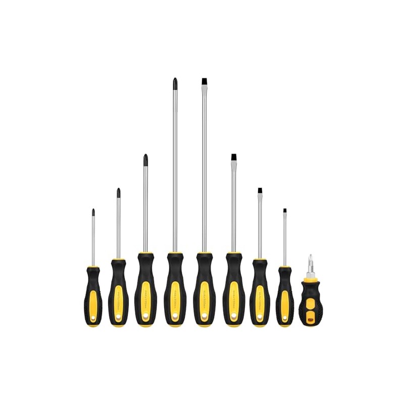 9pcs Magnetic Screwdrivers Set, Including 12in Phillips and Slotted Screwdrivers,