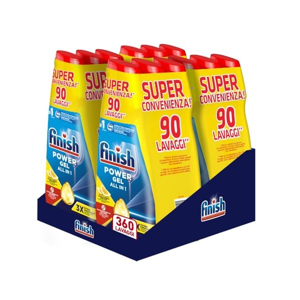 Finish Powergel Geschirrspülmittel, flüssig, multifunktional, fettlösend, Zitrone, mehrfarbig, 600 ml,