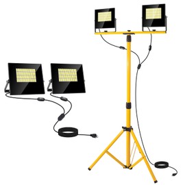 24000 Lumen LED Work Lights with Stand, Floodlight Work Light 2 Adjustable Head Work Light with 16FT IP67 aterproof Tripod Work Light Stand with Individual Switch for Construction Lighting