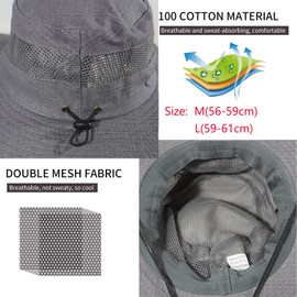 JAOAJ Mens Sun Hat Wide Brim Summer Safari Hat,Cotton Fishing Boonie Hat UV Hats,Breathable Mesh Bucket Gardening Hats with Adjustable Chin String