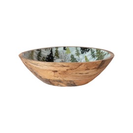 Creative Co-Op Enameled Mango Wood Bowl with Trees Pattern, Multi Color