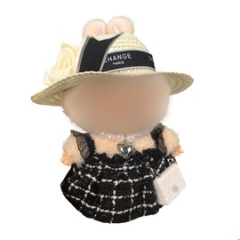 Hemaisu Clothes Set for Doll 14-17cm | 4-Piece Elegant Tweed Doll Cute Outfit with Pearl Accents - Black White Classic Design Including Hat Dress Necklace & Bag