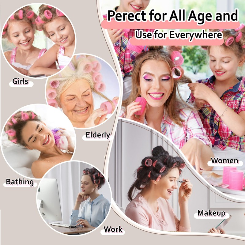 4 Sizes Self-Grip Hair Rollers Set with Clips - 4
