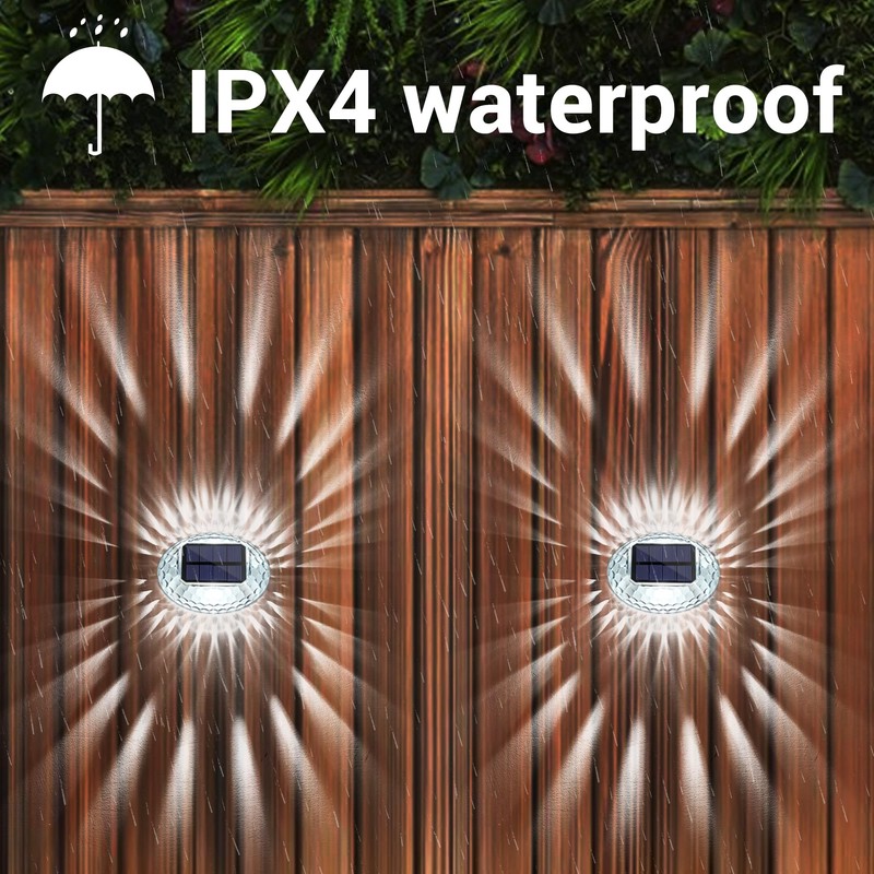 LYHOPE Solar Fence Lights Outdoor, IP65 Waterproof Solar Lights for