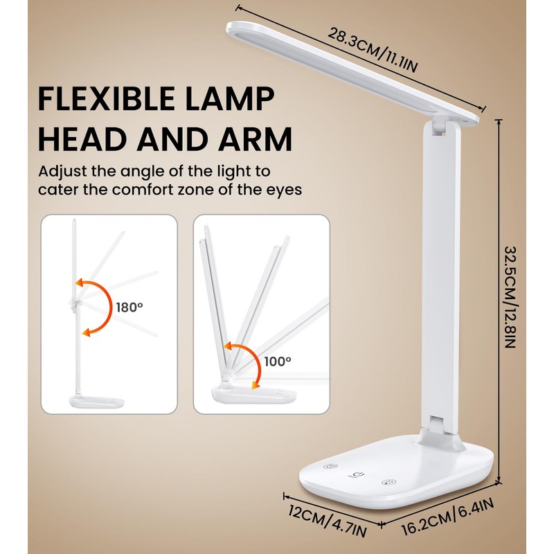 Desk Lamp, LED Dimmable Table Lamp, 5 Colours, 15%-100% Continuous