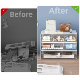 Marbrasse Desk Organizer with 6 Drawers, 3 Tier Stackable Storage Drawers Plastic Makeup Storage, Office Organizers and Storage, Desk Storage Box for Office, School, Home