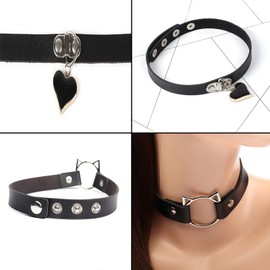 Floatdream Women's Leather Collar, Gothic Collar, for Men and Women, Valentine's Day Gift, Anniversary Gift, Black, Pack of 4, Leather
