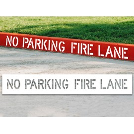 No Parking Fire Lane Stencil, 4 Inch High Letters on 8x52 Inch Reusable Silicone Mat, for Professional Parking Lot Marking, Asphalt Concrete Curb Painting, Road & Pavement Stenciling