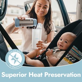 Papablic Portable Travel Baby Bottle Warmer On The Go, Fits Most Car Cup Holders, 12 OZ Stainless Steel Bottle Warmer, Leak-Proof, Safe & Easy to Clean