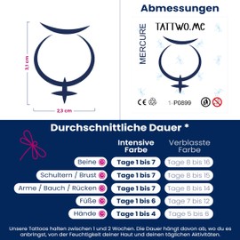 Tattwo.me 2 Week Waterproof Temporary Plant Tattoos - Planet Mercury - EU Compliant - Plant Based Ink - Tattoo Base Size: 5x5cm (P0899)