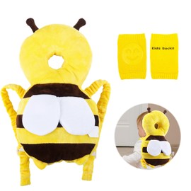 JWTRSVTY Baby Head Guard Backpack, Baby Head Protection Pillow, Adjustable Baby Pillow Backpack, Fall Protection Baby Pillowcase, Free Knee Pads, for Children from 4-24 Months (Honey Bee)