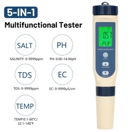 Diymore All-New 2026 Salinity Tester Pool Salt Tester for 5-in-1 PH Tester,Temperature,EC TDS Meter for Pools,Hot Tubs,Aquariums,Hydroponics,and Drinking Water High Accuracy Easy Calibration