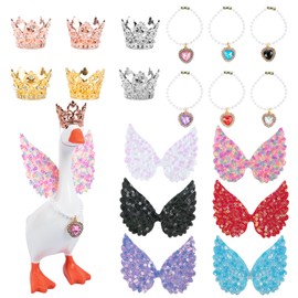 6 Set 7 inch Desk Goose Outfits with Mini Chain Collar, Rhinestone Tiara Crown and Glitter Angel Wings, Magnetic Goose Key Holder Duck Statue Decor Accessories