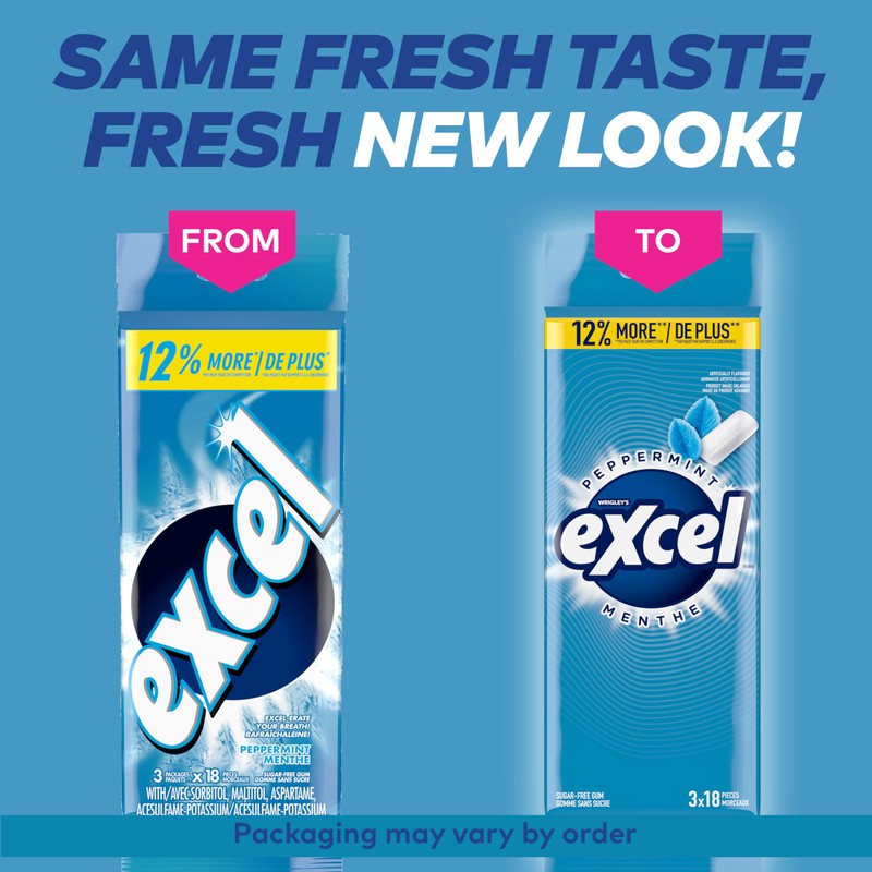 Excel White Bubblemint, Teeth Whitening, Sugar Free Chewing Gum, Multipack,