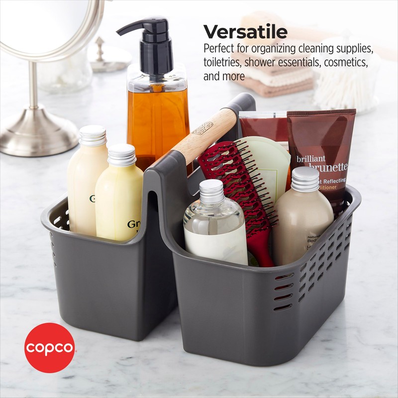 Copco Bath and Cleaning Caddy with Wood Handle, Gray