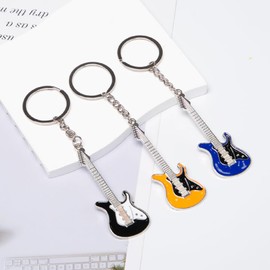 Keboyoe 8 Pieces Guitar Keychains Metal Rock Electric Guitar Musical Instrument Keychains for Men and Women (8 Colors: Orange, Red, Purple, Pink, Blue, Black, White), Orange, red, purple, pink, blue,