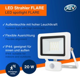 REV FLARE LED Spotlight Outdoor Lamp with Motion Sensor IP44 LED Lamp 20 W 1700 Lumen 6500 K Detection Angle 120° to 9 m White